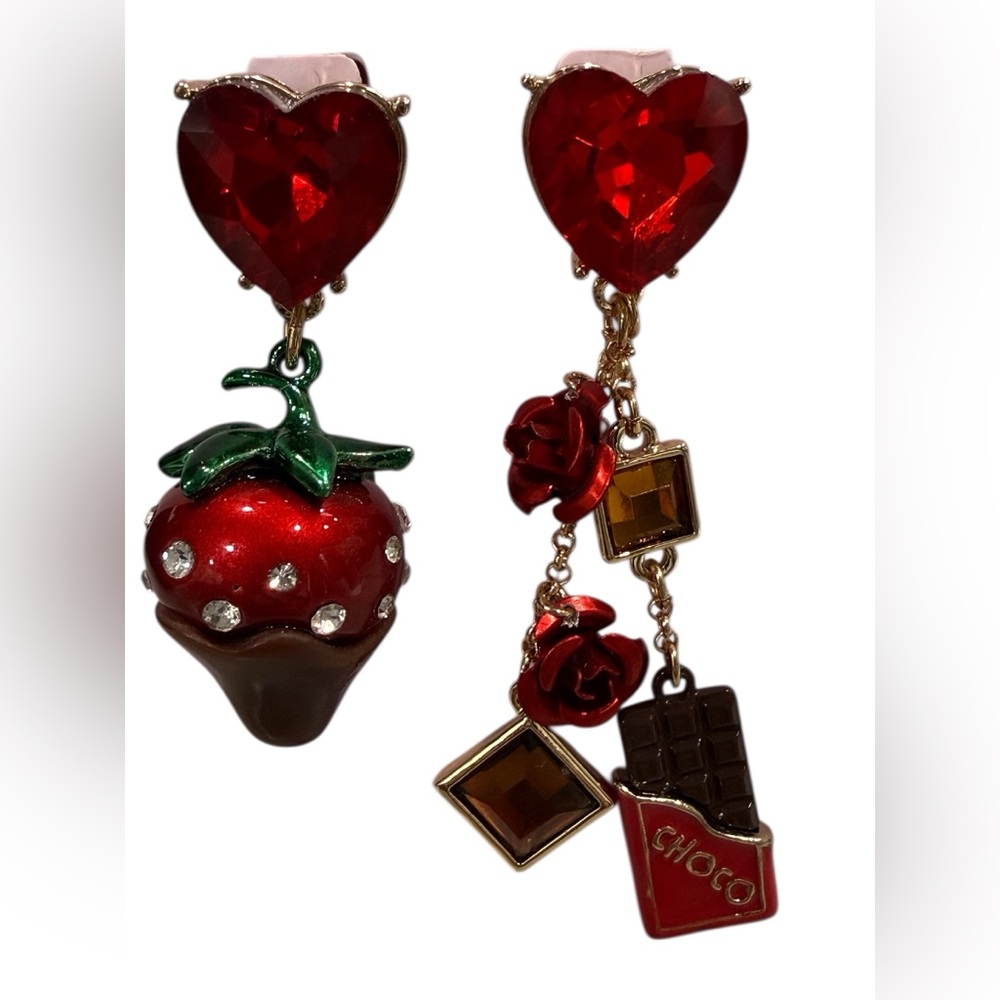 Betsey Johnson Red Heart & Chocolate Drop Earrings - Picture 3 of 3